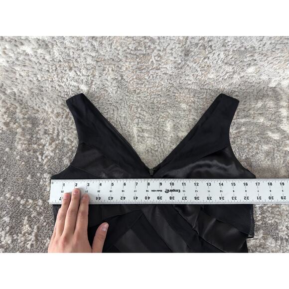 Tadashi Shoji Size 8 Silk V Neck Knee Length Sheath Dress Black Sleeveless Zip - Picture 7 of 11